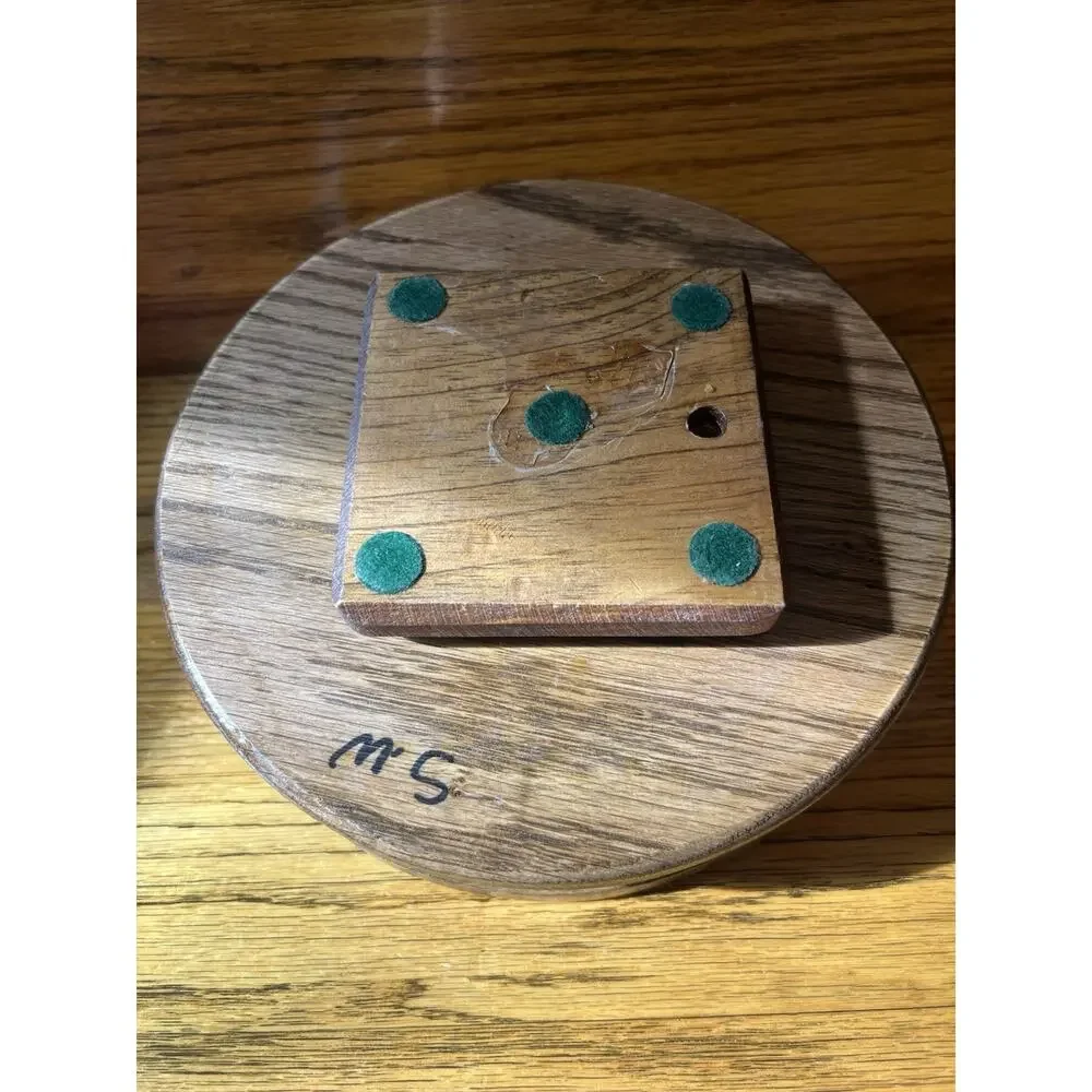 Vintage Handmade Wood Lazy Susan Spindle Rail Round Serving Tray Signed M.S.
